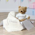 Personalised Toffee Moon pattern stripe baby blanket and Jellycat bumbly bear gift set Gift Sets 3