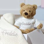 Personalised Toffee Moon pattern stripe baby blanket and Jellycat bumbly bear gift set Gift Sets 4