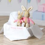 Toffee Moon personalised luxury pointelle blanket and Flopsy Bunny soft toy Characters 3