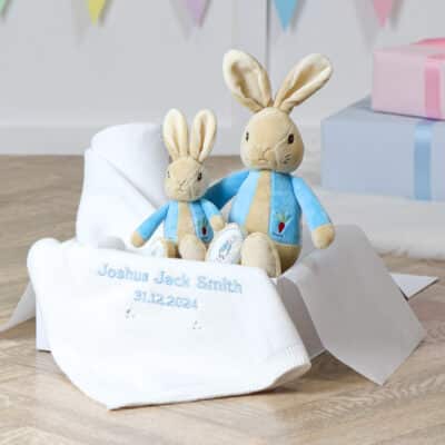 Toffee Moon personalised luxury pointelle blanket and Peter Rabbit soft toy Characters 2