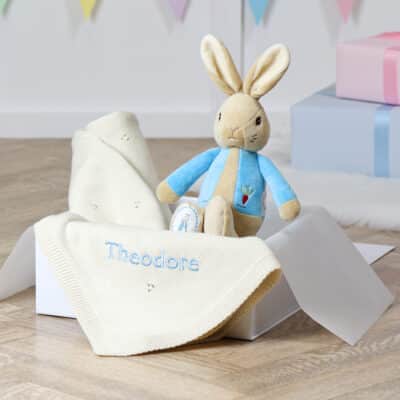 Toffee Moon personalised luxury pointelle blanket and Peter Rabbit soft toy Characters 3