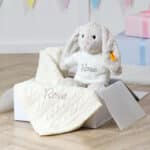 Personalised Toffee Moon luxury cable baby blanket and Steiff hoppie rabbit gift set Baby Shower Gifts 3