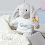 Personalised Toffee Moon luxury cable baby blanket and Steiff hoppie rabbit gift set Baby Shower Gifts 4