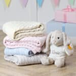 Personalised Toffee Moon luxury cable baby blanket and Steiff hoppie rabbit gift set Baby Shower Gifts 5