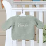 Personalised Toffee Moon olive green bubble cardigan Baby Wear 3