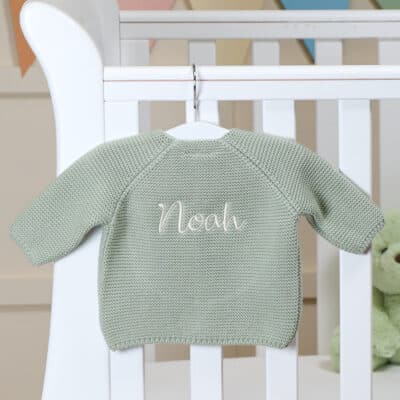Personalised Toffee Moon olive green bubble cardigan Baby Wear