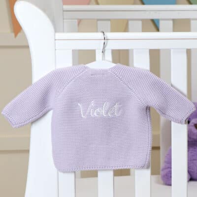 Personalised Toffee Moon lilac bubble cardigan Baby Wear
