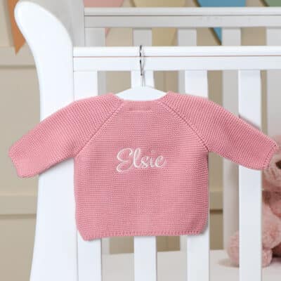 Personalised Toffee Moon blush bubble cardigan Baby Wear