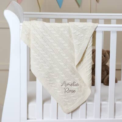 Toffee Moon personalised cream luxury cable baby blanket Birthday Gifts