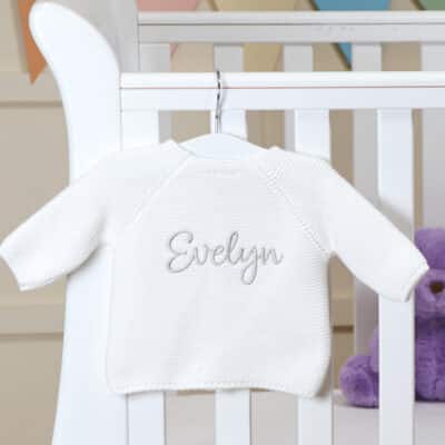 Personalised Toffee Moon white bubble cardigan Baby Wear