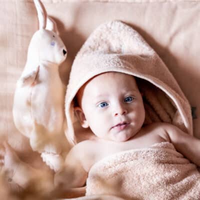 Personalised Trixie Aura Rabbit hooded towel Bath Time 3