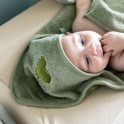 Personalised Trixie Aura Dino hooded towel Bath Time 2