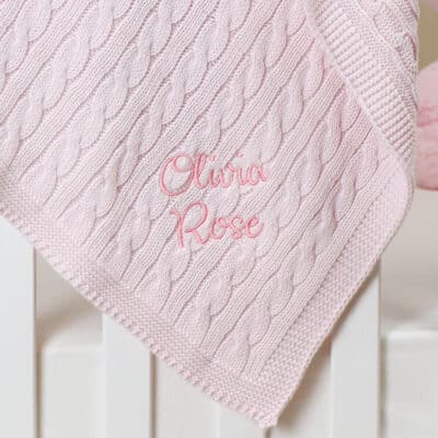 Toffee Moon personalised petal pink luxury cable baby blanket Birthday Gifts 2
