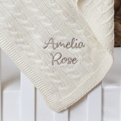 Toffee Moon personalised cream luxury cable baby blanket Birthday Gifts 2