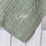 Toffee Moon personalised olive green luxury cable baby blanket Birthday Gifts 4