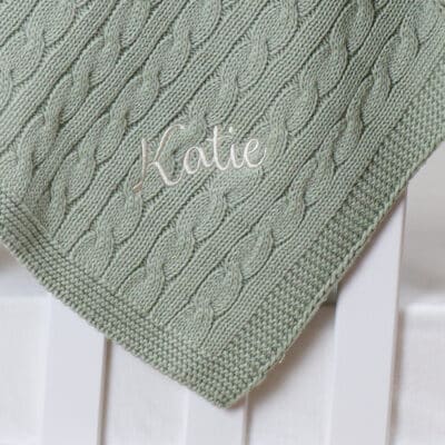 Toffee Moon personalised olive green luxury cable baby blanket Birthday Gifts 2