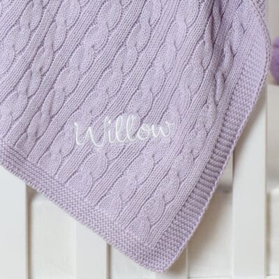 Toffee Moon personalised lilac luxury cable baby blanket Birthday Gifts 3