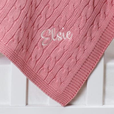 Toffee Moon personalised blush pink luxury cable baby blanket Birthday Gifts 2