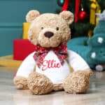 Personalised Jellycat bumbly bear medium teddy with Liberty London Red Christmas bow Christmas Gifts 3