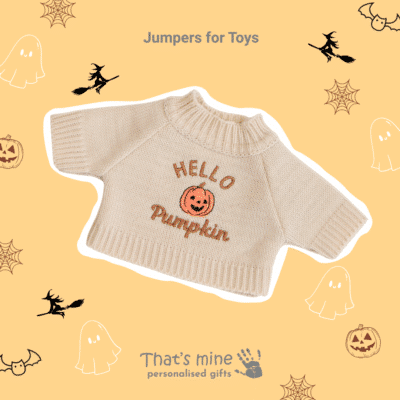 Halloween ‘Hello Pumpkin’ Jumpers to fit Jellycat, Keel, Steiff, Mood Bears, Care Bears medium 31cm soft toys Halloween Gifts