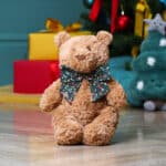 Personalised Jellycat bartholomew bear medium teddy with Liberty London Green Christmas bow Christmas Gifts 3