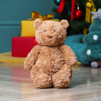Personalised Jellycat bartholomew bear medium teddy with Liberty London Red Christmas bow Personalised Soft Toys 2