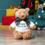 Personalised Jellycat bartholomew bear medium teddy with Liberty London Green Christmas bow Christmas Gifts 7