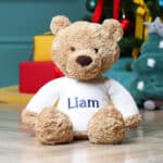 Personalised Jellycat bumbly bear medium teddy with Liberty London Navy Christmas bow Christmas Gifts 8